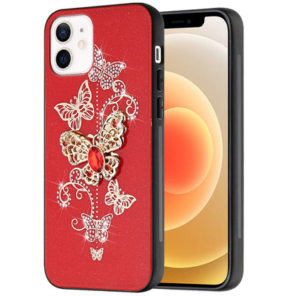 For iPhone 12 / iPhone 12 Pro (6.1") Diamonds 3D Fashion Bling Sparkly Glitter Ornaments Engraving Hybrid with Ring Stand Case Cover