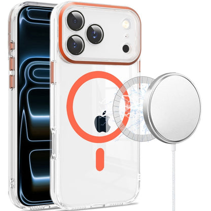 For Apple iPhone 17 Pro (6.3") Clear Transparent Case Matching Circle Design, Hybrid TPU Hard Shell, Support Magsafe Charger Case Cover Cosmic Orange