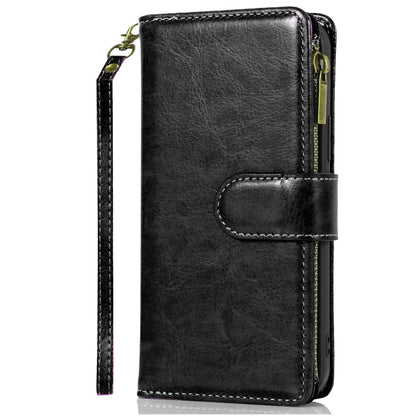 For Samsung Galaxy S25+ /S25 Plus /S24+ Plus Leather Wallet Case with Zipper, 9 Card Slots, Cash Pocket, Stand & Strap, Clutch Pouch Design Case Cover Black