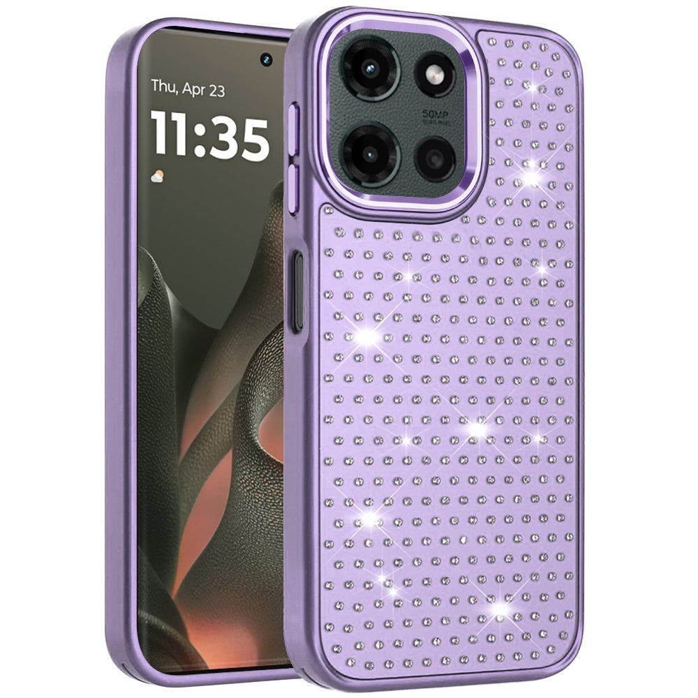 For Motorola Edge 2025 Bling Diamond Metallic, Full Sparkle Chrome Edged Hybrid Protective Shockproof Case Cover