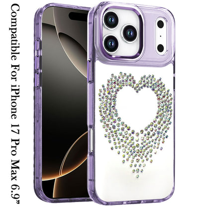 For Apple iPhone 17 Pro Max (6.9") Angel Hearts Bling Glitter Diamond Hybrid TPU Cover, Colorful Frame Shockproof Protective Back Case Cover