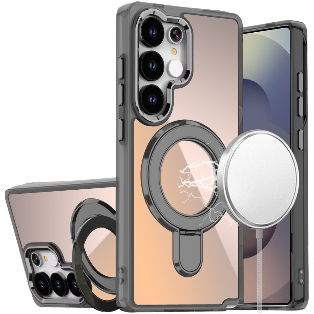 For Samsung Galaxy S25 Ultra Chrome Hybrid with Rotating Magnetic Circle Ring Stand, Slim Shockproof Hybrid Case Cover