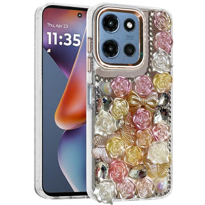 For Motorola Moto G Play 5G 2026 Muti-Color Floral Fashion Bling Crystal 3D Full Diamonds Stones Sparkle Rhinestone Glitter Hybrid Case Cover