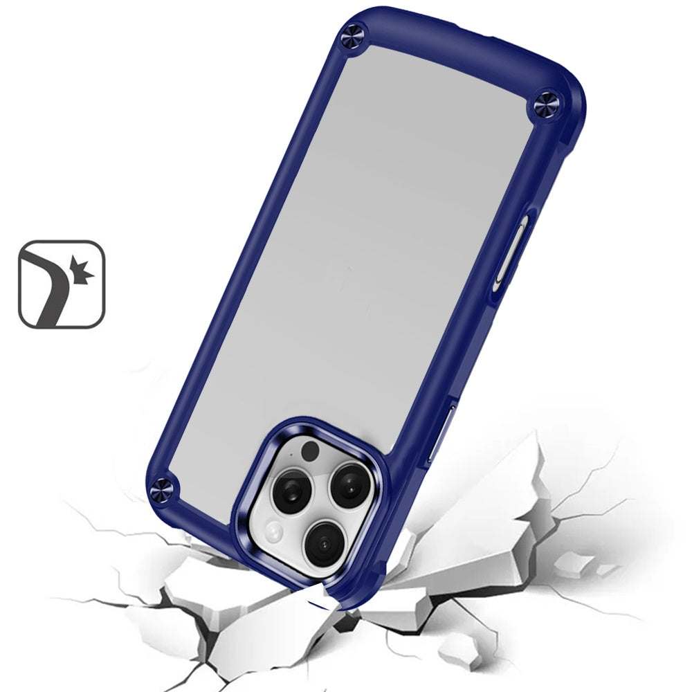 For Apple iPhone 16 Pro (6.3") Hybrid Transparent Rubber with Metal Buttons & Camera Edges Hard TPU Corner Bumper Case Cover