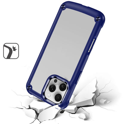 For Apple iPhone 16 Pro (6.3") Hybrid Transparent Rubber with Metal Buttons & Camera Edges Hard TPU Corner Bumper Case Cover
