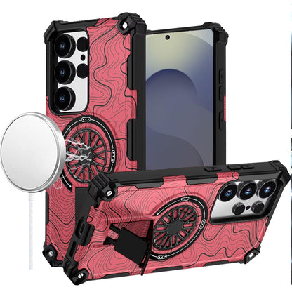 For Samsung Galaxy S25 Ultra Texture Design Stylish Invisible Kickstand Case, MagSafe Compatible Hybrid Shockproof Cover, Car Mount Friendly Case Cover