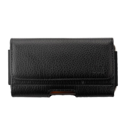 For Apple iPhone 16 Pro (6.3") Universal Leather Horizontal Holster Pouch with Credit Card Slots Wallet & Belt Loop Clip Carrying (Fit up to 6.7" Screen) [Black]