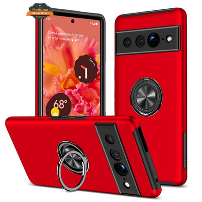 For Google Pixel 10A Military Grade Hybrid Case with Flat Metal Ring 360° Rotation Kickstand, Slim Fit Back Hard PC Case Cover