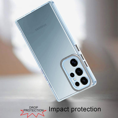 For Samsung Galaxy S23 Ultra Transparent Clear Hybrid with Matching Metal Buttons and Camera Protection Hard PC + TPU Rubber Case Cover