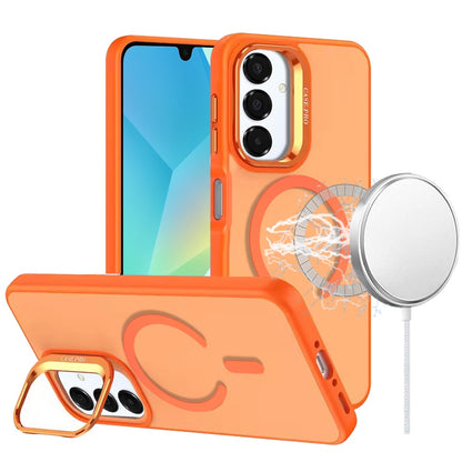 For Samsung Galaxy A17 5G MagSafe Compatible Matte Metallic Stand TPU Hybrid Drop Protection Camera Kickstand Case Cover Cosmic Orange
