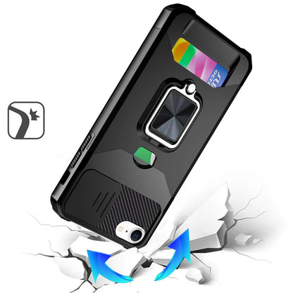 For Apple iPhone 17E /16E Wallet Case with Ring Stand & Slide Camera Cover Back Credit Card Slot Holder, Military Grade Case Cover