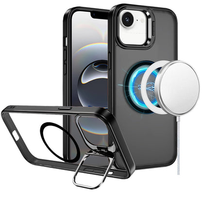 For Apple iPhone 17E /16E Heavy Duty Metallic Hybrid Tough TPU with Camera Ring Stand, MagSafe Compatible, Rugged Drop Protection Case Cover