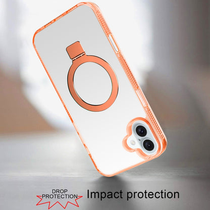 For Apple iPhone 17 (6.3") Transparent Magnetic Ring Circle Stand with MagSafe Compatible Hybrid Dotted Edged Hard PC Shockproof Case Cover Black