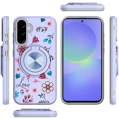 For Samsung Galaxy A36 Pattern Design Hybrid with Invisible Ring Stand & Magnetic Back, Shockproof Protective Grip Case Cover