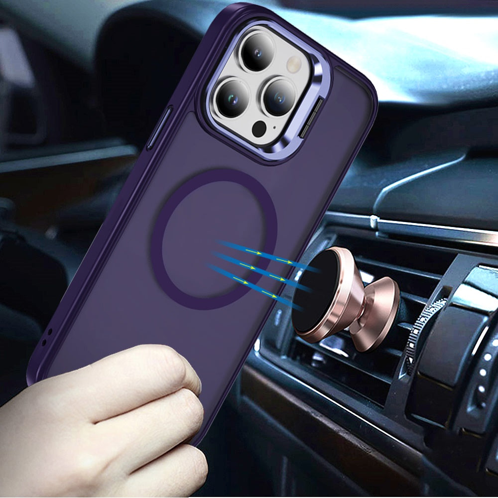 For Apple iPhone 12 Pro Max Heavy Duty Metallic Hybrid Tough TPU with Camera Ring Stand, MagSafe Compatible, Rugged Drop Protection Case Cover