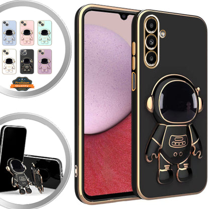For Samsung Galaxy A16 5G 3D Astronaut Hidden Stand Plating Hybrid Shockproof Armor Electroplated Bumper Case Cover