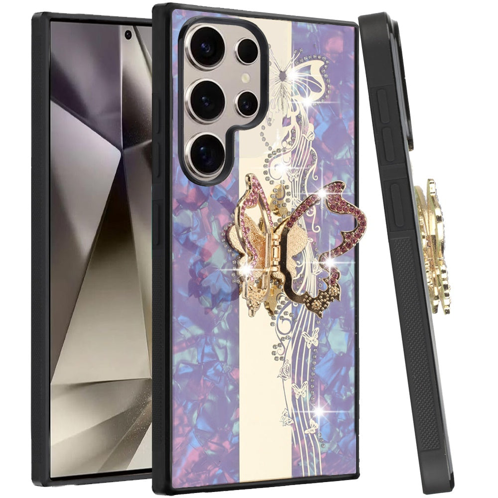 For Samsung Galaxy S25 Ultra Diamonds 3D Fashion Bling Sparkly Glitter Ornaments Engraving Hybrid with Ring Stand Case Cover