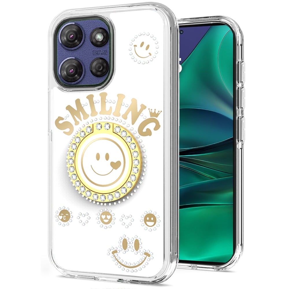 For Motorola Moto G Stylus 5G 2026 /2025 Smiling Glitter Bling Ornament Hybrid Shockproof Stylish Sparkle Design Secure Grip Durable Protection Case Cover