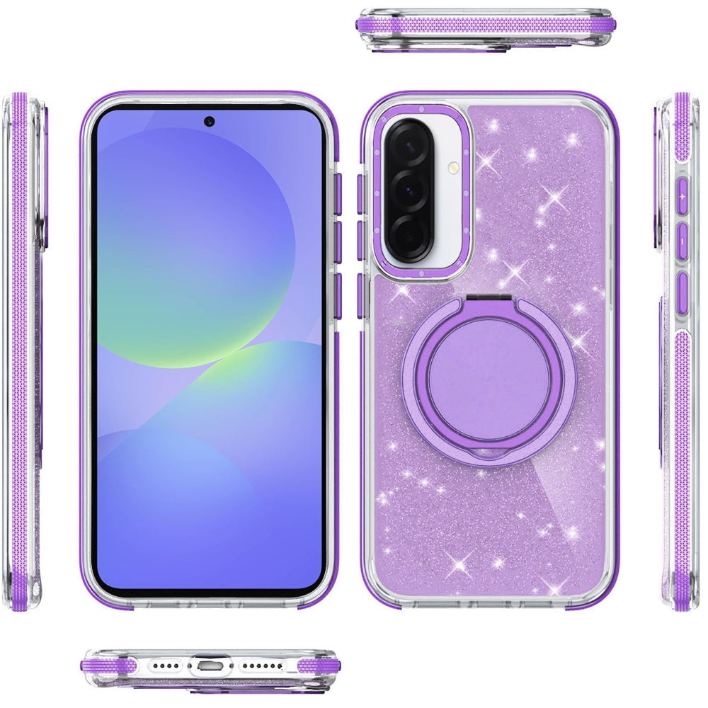 For Samsung Galaxy A37 Slim Bling Glitter Sparkly Shimmer Hybrid with Magnetic Ring and 360° Rotational Stand [Compatible with Magsafe] Case Cover