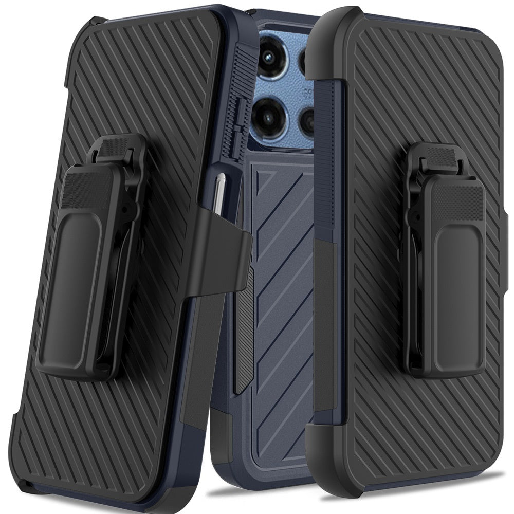 For Motorola Moto G Stylus 5G 2025 Rugged 2in1 Armor Combo Belt Clip Holster, Non-Slip Tough Hybrid lined Shockproof Case Case Cover Blue