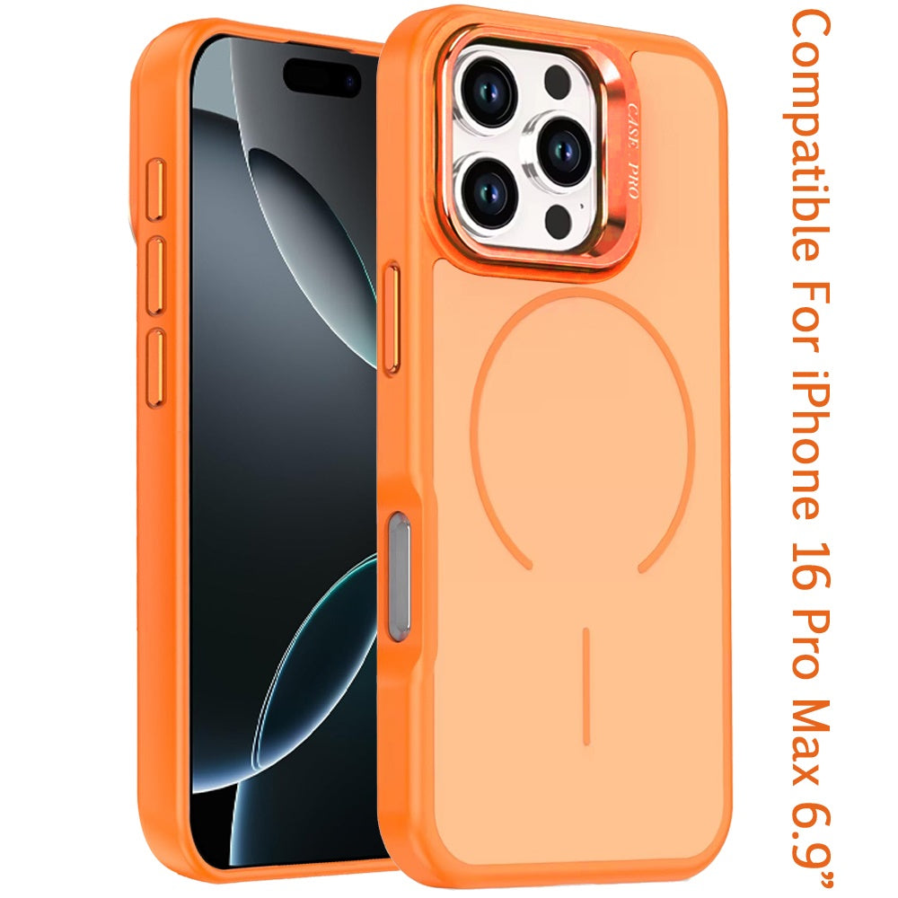 For iPhone 16 Pro Max (6.9") Magnetic Matte Metal Camera Stand Hybrid Drop Protection Durable Shockproof Slim Fit Design Protector Black