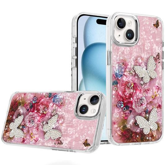 For Apple iPhone 12 /12 Pro Epoxy Glitter Flowers Bling 3D Butterfly Fashion TPU Hybrid with Shockproof Protection Case Cover