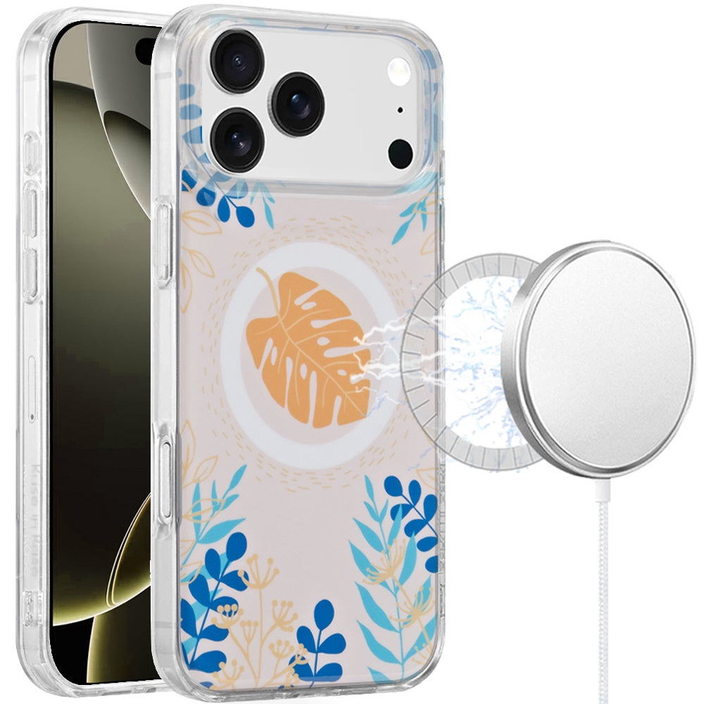 For Apple iPhone 17 Stylish Pattern Fashion IMD Printed Design TPU Double Layer Slim Shockproof with Magnetic Back Case Cover Tropical Flowers