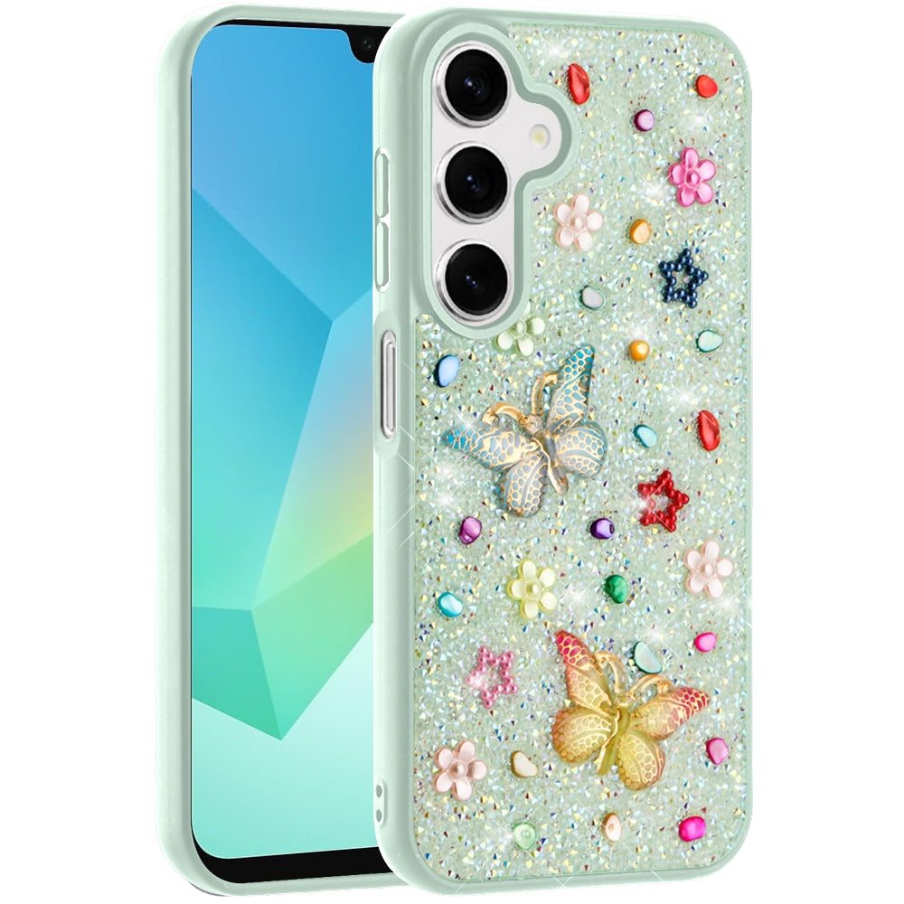For Samsung Galaxy A36 Diamond Butterfly 3D Glitter Bling Design, Slim Hybrid Sparkle Protective Cover TPU for Women Girls Case Cover