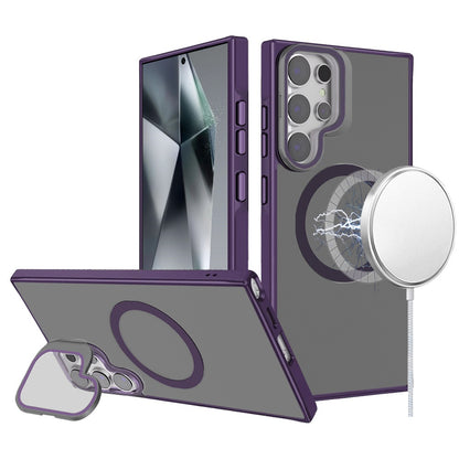 For Samsung Galaxy S25 /S24 Tough HQ Hybrid Case with Aluminum Frame Camera Stand, Compatible with MagSafe, Translucent Matte Shockproof Case Cover