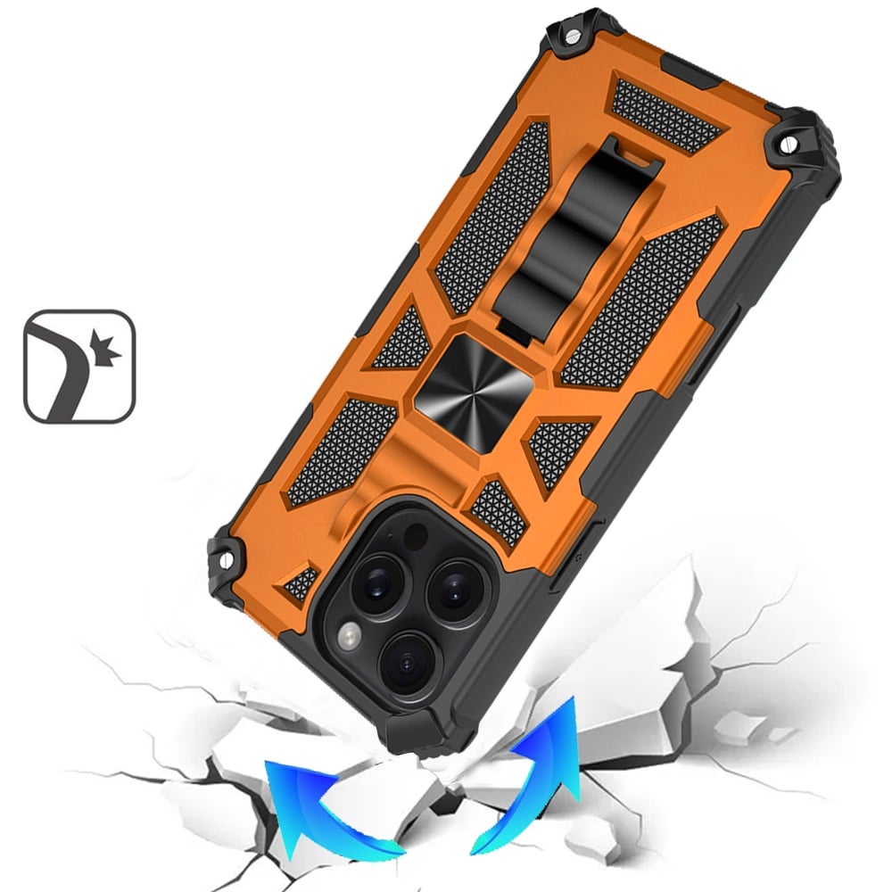 For iPhone 16 Pro Max (6.9") Hybrid Shockproof [Military Grade] Rugged Protective with Magnetic Car Mount & Invisible Stand Case Cover Cosmic Orange