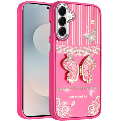 For Samsung Galaxy S26+ / S26 Plus Glitter 3D Butterfly Design Bling Metallic Edge Hybrid Stand Drop Protection TPU Shockproof Case Cover