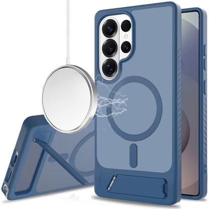 For Samsung Galaxy S26 Ultra Matte Magnetic Circle Back TPU Hybrid Drop Protection with Metal Kickstand Shockproof Design Case Cover Royal Blue