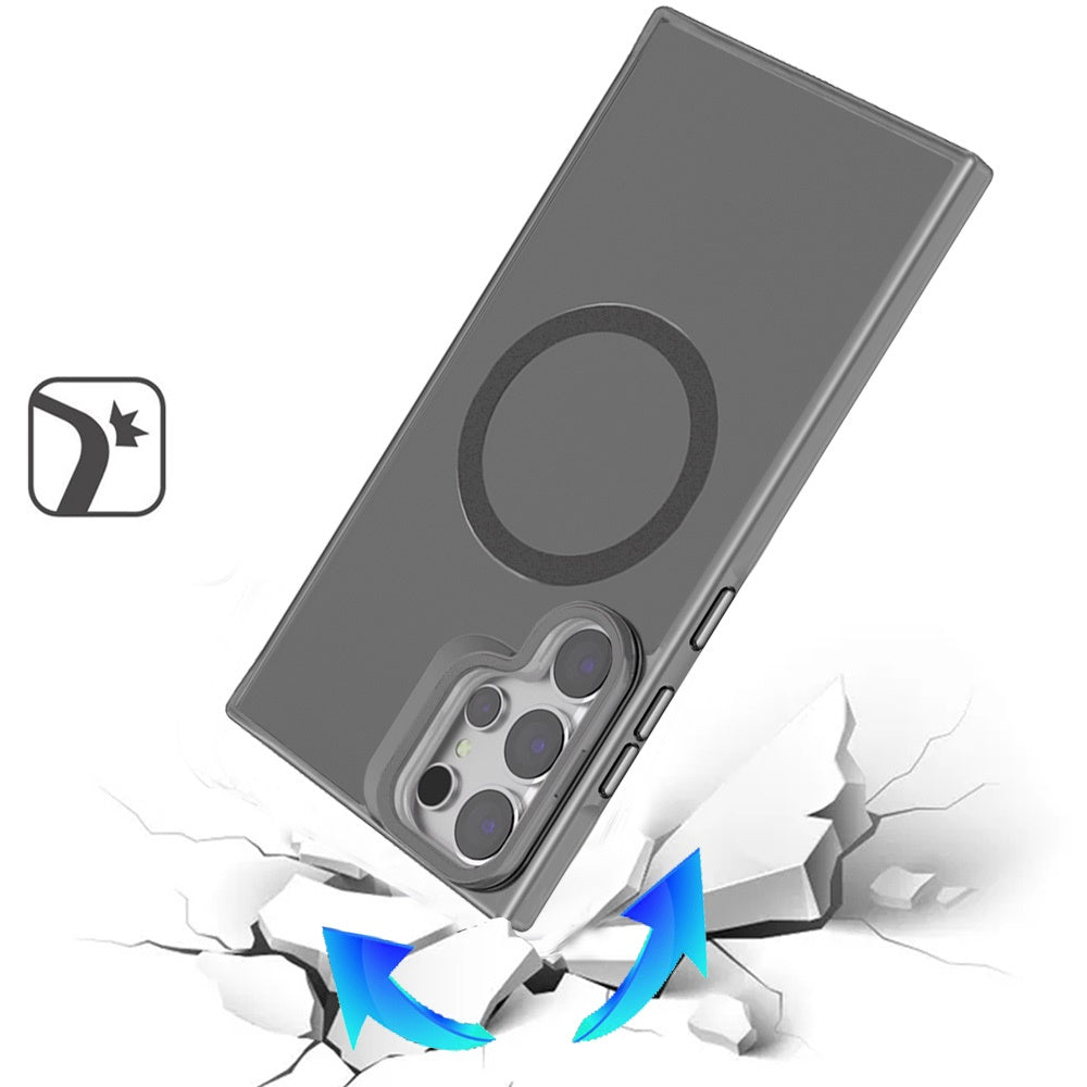 For Samsung Galaxy S25 /S24 Tough HQ Hybrid Case with Aluminum Frame Camera Stand, Compatible with MagSafe, Translucent Matte Shockproof Case Cover