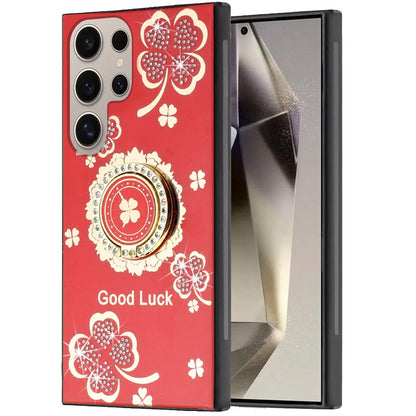 For Samsung Galaxy S25 Ultra Diamonds 3D Fashion Bling Sparkly Glitter Ornaments Engraving Hybrid with Ring Stand Case Cover