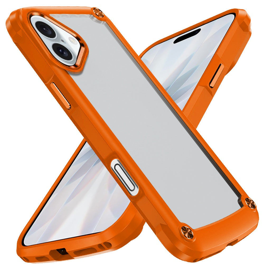 For Apple iPhone 17 (6.3") Hybrid Transparent Rubber with Metal Buttons & Camera Edges Hard TPU Corner Frame Bumper Case Cover Cosmic Orange