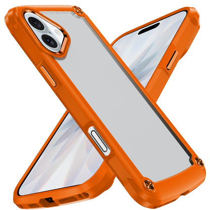 For Apple iPhone 17 (6.3") Hybrid Transparent Rubber with Metal Buttons & Camera Edges Hard TPU Corner Frame Bumper Case Cover Cosmic Orange