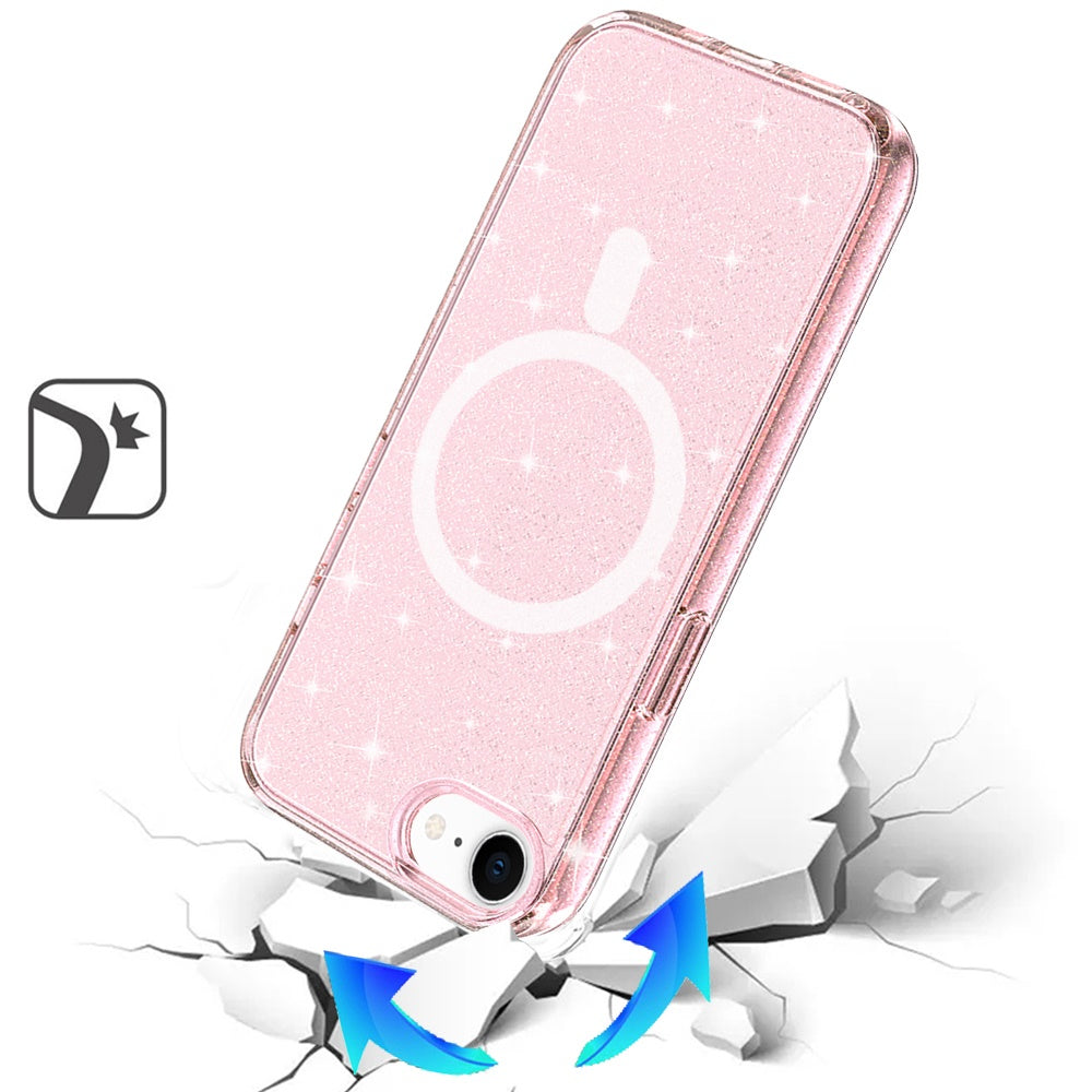 For Apple iPhone 17 MagSafe Compatible Glitter Sparkle Bling Hybrid Case with Magnetic Circle, Slim TPU & Hard PC Frame Case Cover Pink