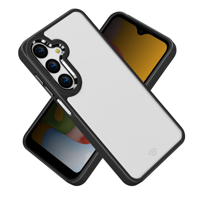 For Samsung Galaxy A36 Ultimate Heavy-Duty Shockproof Matte Acrylic Polished, Metal Buttons, Hybrid Bumper Thick Frame Case Cover Black