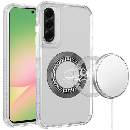 For Samsung Galaxy A57 Magnetic Circle Compatible with Magsafe, Hybrid Chrome 3in1 Transparent Shockproof TPU Bumper Case Cover