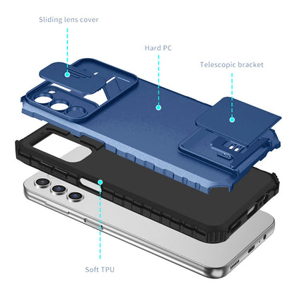 For Samsung Galaxy S22 Hybrid Hard PC & TPU Rubber Shockproof with Kickstand & Covered Camera Protection Case Cover Red