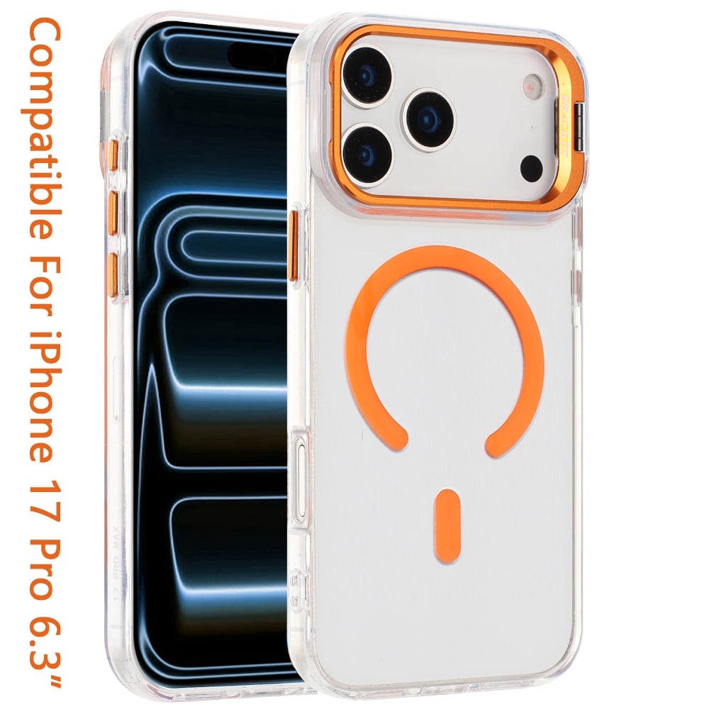 For Apple iPhone 17 Pro (6.3") Magnetic Back MagSafe Compatible Transparent Hybrid Drop Protection with Metallic Camera Stand Case Cover