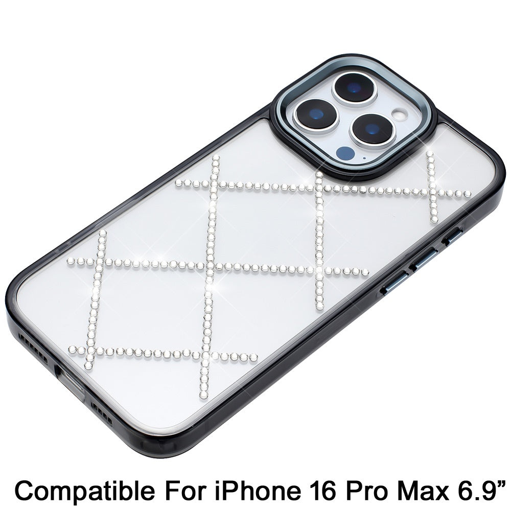 For iPhone 16 Pro Max (6.9") Gem Glitter Diamond Bling Clear Hybrid TPU Cover, Colorful Shockproof Protective Back, Slim Fit for Women Girls Case Cover Black