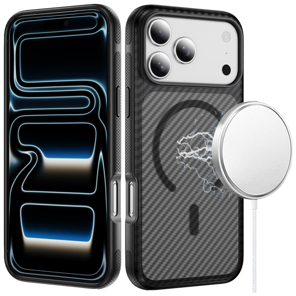 For Samsung Galaxy S26 Ultra Thick Carbon Design Magnetic Hybrid Drop Protection with Metallic Buttons & MagSafe Compatible Case Cover Black