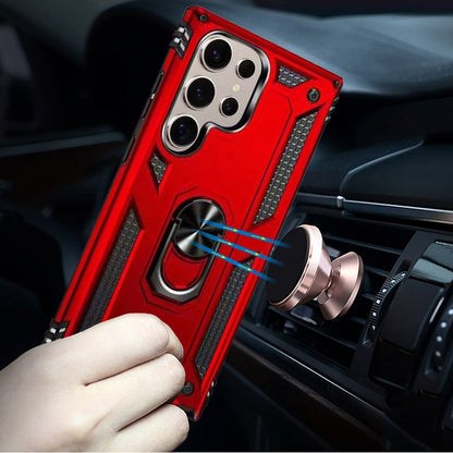 For Samsung Galaxy S25 Ultra Hybrid Shockproof Durable 360 Degree Rotatable Ring Stand Holder Kickstand Fit Magnetic Car Mount Case Cover