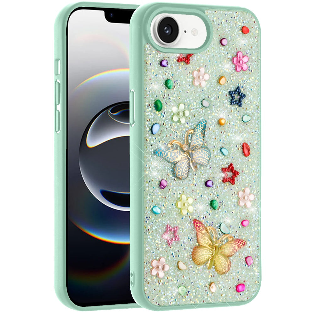 For Apple iPhone 17E /16E Diamond Butterfly 3D Glitter Bling Design, Slim Hybrid Sparkle Protective Cover TPU for Women Girls Case Cover
