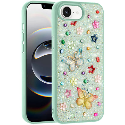 For Apple iPhone 17E /16E Diamond Butterfly 3D Glitter Bling Design, Slim Hybrid Sparkle Protective Cover TPU for Women Girls Case Cover