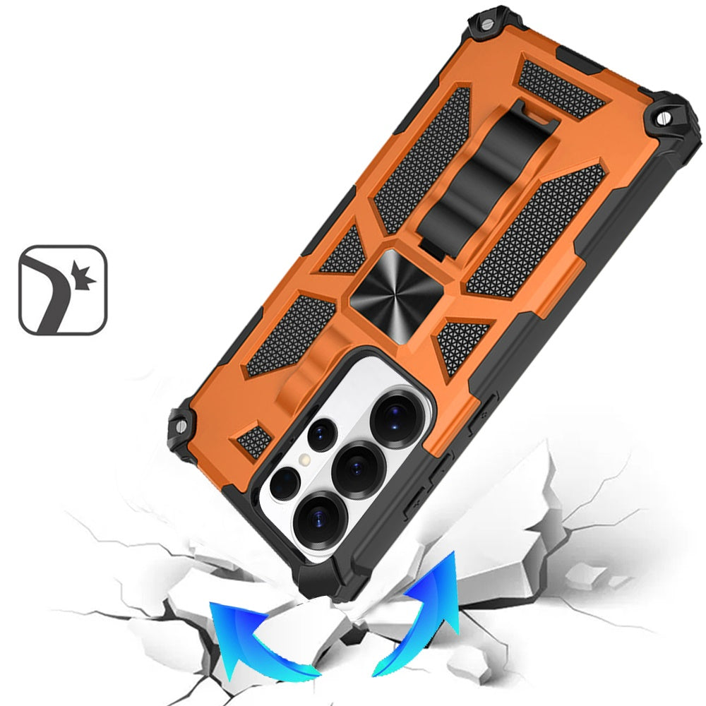 For Samsung Galaxy S25 Ultra Hybrid Shockproof [Military Grade] Rugged Protective with Magnetic Car Mount & Invisible Stand Case Cover Cosmic Orange