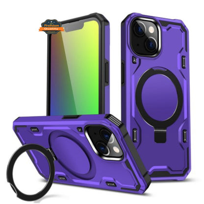 For Apple iPhone 15 (6.1") Hybrid Magnetic Ring Stand Invisible Foldable Military Grade Shockproof Fit with Magsafe  Phone Case Cover