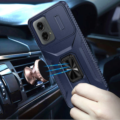 For Apple iPhone 15 Case, Camera Cover with Magnetic Rotation Ring Stand, Military Grade Hybrid Hard TPU Shockproof Case Cover Blue