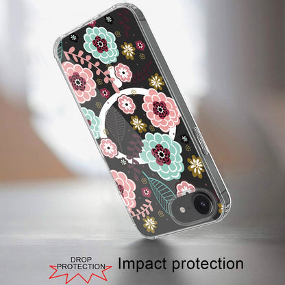 For Apple iPhone 16e Hybrid Flower Design Stylish Fashion Case, MagSafe Compatible, Thick Shockproof Hard PC Case Cover